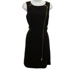 Calvin Klien Moto Zip Black Dress with Gold Accents